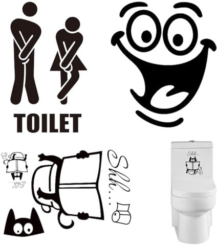 COYUN 6 PièCes Poubelle Toilette Sticker Wc, Stickers Abattant Wc, Pour Wc Amovibles Autocollant RéFrigéRateur Heureux Sticker Pour Toilette Salle De Bain Poubelle