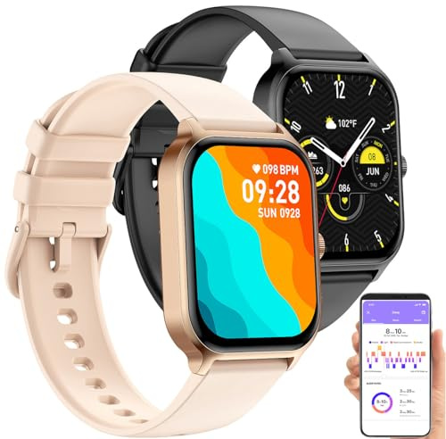 Newgen Medicals Fitness Armband: 2er-Set Smartwatch Fitnessuhr m. Tel.-FSP. schwarz/schwarz + Gold/Rose (Fitness Smartwatch, Damen Android, Freisprecheinrichtung)