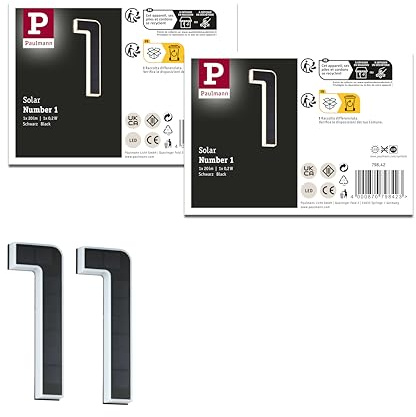 Paulmann 5291 Set Solar LED Hausnummernleuchte inkl. wechselbarer Akku Nummer 11 3000K 2x6lm 2x0,2W Schwarz