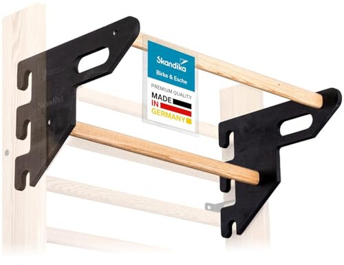 Skandika Vira Klimmzugstange Holz | Made in Germany, mit 2 Stangen, für Sprossenwand zum Einhängen, ohne Bohren oder Schrauben | Klimmzugstangen für Zuhause, Sprossenwände Zubehör (Esche/schwarz)