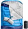 Double Sleeping Bag King Size Adult Two Person Camping Sleeping Bag Suitable for 4 Seasons Complete with Pillow & Internal Pocket for Hiking Indoor or Outdoor Adventures Cotton Blue