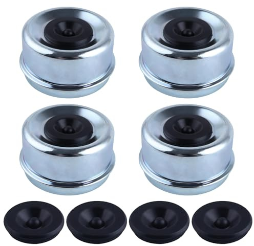 LEONTOOL 4 Pcs 2.72 Capuchon de moyeu de remorque Capuchon Anti-poussière d’essieu de remorque Couvercle de Graisse avec 4 Bouchons en Caoutchouc supplémentaires
