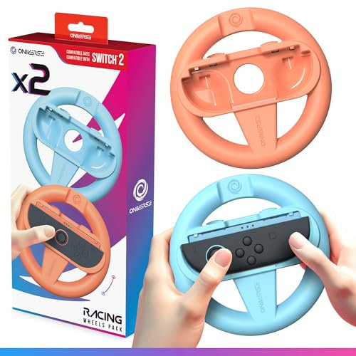 Oniverse 2er-Set Rennlenkräder für Nintendo Switch 2 - Switch 2 Zubehör für Mario Kart, Lenkradhalterungen in Orange und Blau, Intuitiv, SL/SR Tasten zugänglich - Für Joy-Con