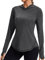 Gyabnw Camiseta Deportiva Manga Larga para Mujer con Capucha Protección Solar Espalda Reflectante Camiseta Fitness para Mujer Tops con Agujeros para el Pulgar para Correr, Yoga, Gimnasio
