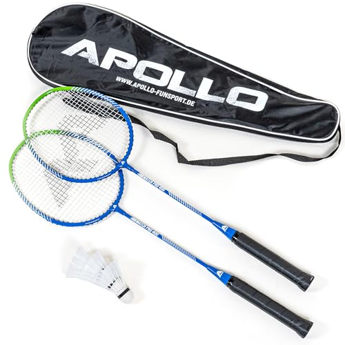 Apollo Badminton Set Match Pro 400 - Badmintonschläger für Kinder und Erwachsene, besonders leichte Badminton Schläger mit Alu Rahmen, Federballschläger Set für Training, Sport und Spaß, mit Tasche