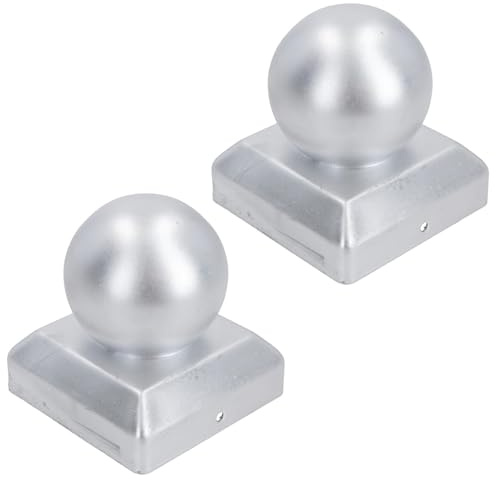 Metal Fence Post Caps Round / Ball 100mm x 100mm Protector Cover Silver 2pc