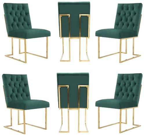 Siena Tufted Velvet Dining Chair – Luxury Upholstered Accent Chair with Gold Frame, Legs & Back Handle for Modern Glam Interiors Dining Room Living Room Restaurants