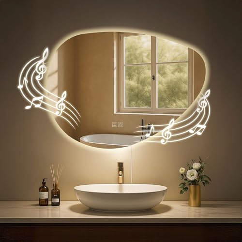 CLP Miroir de Salle de Bain Almafie avec éclairage, Miroir de Salle de Bain antibuée, Miroir Mural LED, avec ou sans Bluetooth | Contenu du Set avec Bluetooth