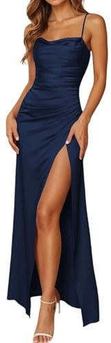 Duohropke Ball Gown Women's Spaghetti Straps Satin Bridesmaid Dresses Curvy Dress Wedding Elegant Tunic Dress A-line Evening Dress with Slit Sexy Sleeveless Maxi Dress Corset Pleated Dresses