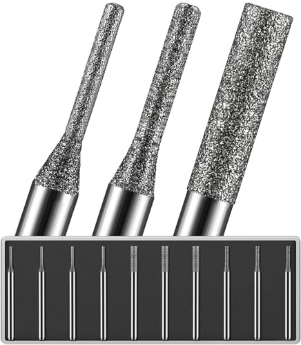 10Pcs 1mm/4Pcs, 2mm/3Pcs, 3mm/3Pcs, 150-Grit Diamond Drill Bits 1/8 Shank Compatible with Dremel for Drilling Grinding Glass Stone Jewelry Metal Diamond Tip