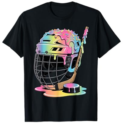 Ice Hockey Helmet Stick Puck Hockey Drip Boys Youth Kids T-Shirt