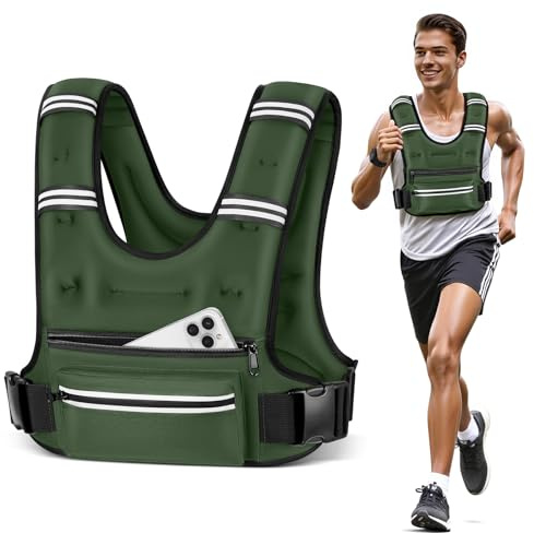 Mieakvool Gilet lesté pour homme et femme de 22, 30, 44, 9 kg – Gilet lesté avec poches de rangement, gilet à rucking avec bande réfléchissante, bretelles réglables pour la course, la marche