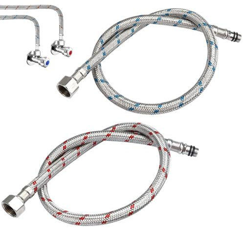 2 Pieces 60 cm G3/8 x M10 Flexible Tap Connector Fitting Long Flexible Hose Pipes Tap Tails for Monobloc Stainless Steel Braided Hose Flexi Pipe for Bathroom Sink, Hot Cold Water Supply