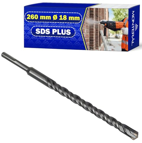 Broca Hormigon SDS Plus Ø18x260mm Fabricada en Acero y Carburo de Tungsteno | Broca para Hormigon se Puede Usar para Ladrillo Paredes Piedra Hormigón Armado - MONTERAL