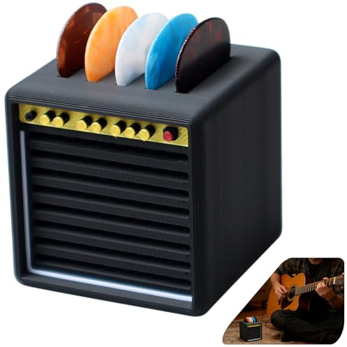 Gitarren Plektrumhalter Box Mit 5 Plektren (0.96mm), PLA Plektrum Aufbewahrung Mit Schublade, Kompakter Pick Holder Organizer, Gitarrenzubehör Geschenk Für Gitarristen, Schwarz
