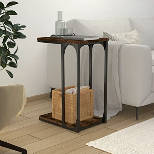 mtlskopl Tavolino da salotto a forma di C, 40 x 30 x 60 cm, in legno e acciaio, moderno, per soggiorno, camera da letto e ufficio