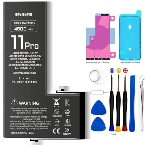 EFaith Batteria per iPhone 11 Pro [4500mAh] di ricambio ad alta capacità 0 cicli con kit di riparazione professionale e adesivo
