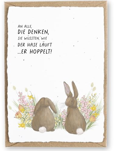 hey little green Osterkarte zum Einpflanzen aus handgemachtem Saatpapier | nachhaltige Karte zu Ostern | Wachsendes Papier | mit Briefumschlag (Wie der Hase läuft, 1 Karte)