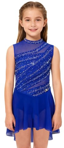 Eulervate Eiskunstlauf Kleid Mädchen Ärmellos Glitzer Ballettkleid Tanzkleid Tanzanzug Kostüm Tanzbekleidung Ballettkleidung