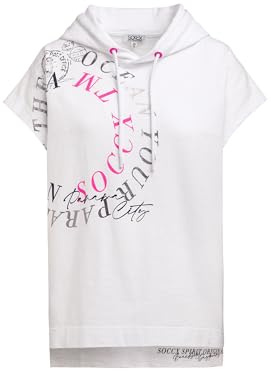 SOCCX Damen Ärmelloses Sweatshirt mit Kapuze und Artwork Opticwhite, XXXL