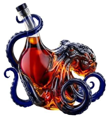 Octopus-Shaped Glass Decanter, 3D Artistic Borosilicate Glass Whiskey Decanter, 350ml Decorative Wine Bottle for Whiskey Wine Soda, Unique Bar Decor Gift for Marine Lovers Black 350ml