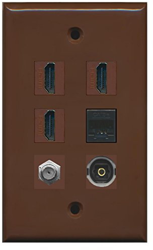 RiteAV - 3 HDMI 1 Port Coax Cable TV- F-Type 1 Port Toslink 1 Port Cat5e Ethernet Wall Plate - Brown