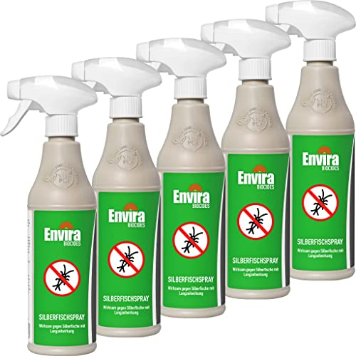 Envira Silberfisch Abwehrspray 5 x 500 ml - Spray mit Langzeitwirkung gegen Silberfische & Papierfische - Mittel gegen Silberfische in der Wohnung - Effektiv Silberfischchen loswerden