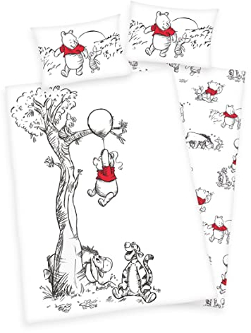 Arle-Living 3 TLG Bettwäsche Set - Motiv: Winnie The Pooh/Pooh Bär - 100x135 + 40x60 cm mit Wendemotiv - 100% Baumwolle (mit Laken: weiß, Renforcé)