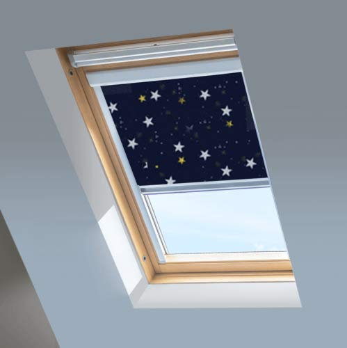 Dachfensterrollos für Velux Dachfenster, Verdunkelungsrollo, Dunkelblau, silberfarbener Aluminiumrahmen (M08)