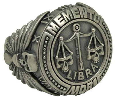 Waage Sternzeichen Sterling Silber 925 Freimaurer Männer Totenkopf Ring Memento Mori, Handarbeit - 64 (20.4)