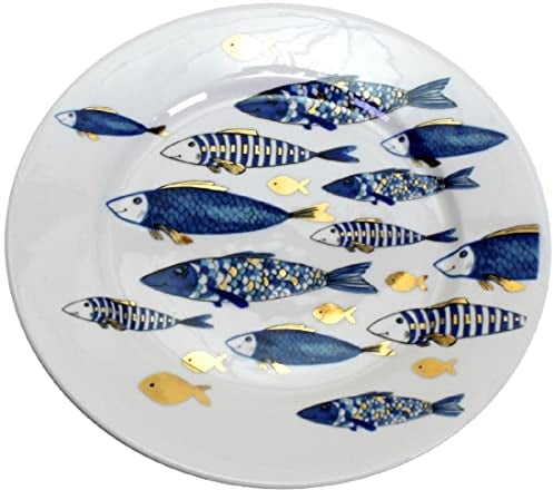 Desserteller Blue Fish Fisch Blau Gold 21cm Kuchenteller Teller Geschirr Porzellan Kommunion Konfirmation Taufe