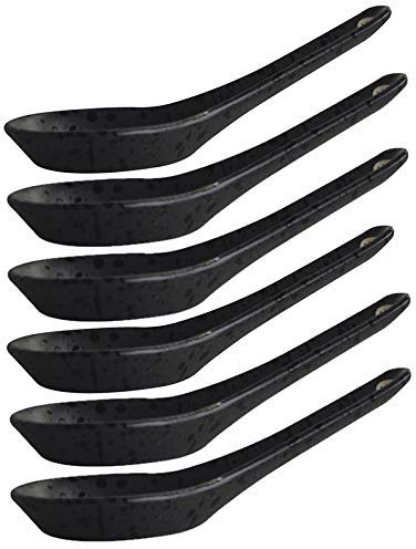 Juego de 6 cucharas de sopa chinas negras de porcelana oriental