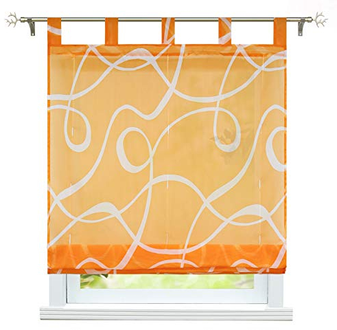 ESLIR Raffrollo mit Schlaufen Transparente Raffgardinen Schlaufenrollo Modern Gardinen Küche mit Strichen-Muster Orange BxH 140x150cm 1 Stück