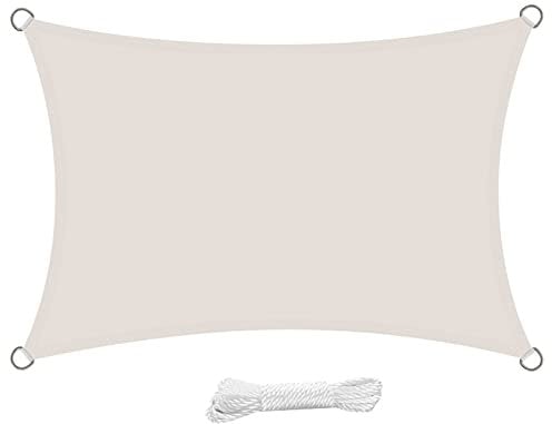 swift Toldo Vela de Sombra Rectangular 3x5 Metro PES Impermeable Protección Rayos UV 5x3 m para Patio Exteriores Jardín, Color Crema