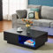 Panana Coffee Table with Storage Drawers&Shelves LED Light Modern Living Room Wooden (Black)