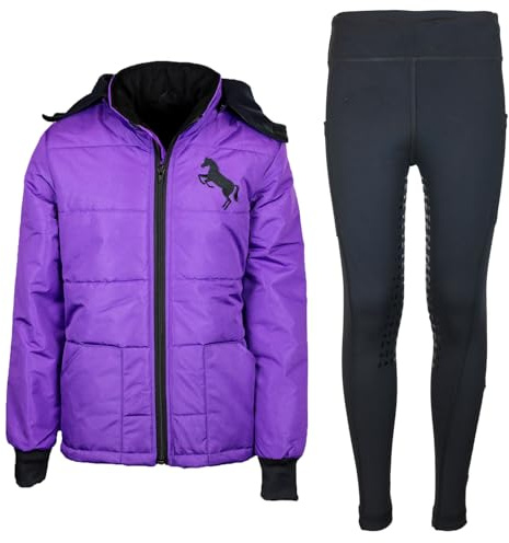 MS-Trachten Reitset Kinder Reitjacke Pia Lila mit Reitleggings Schwarz (146/152)