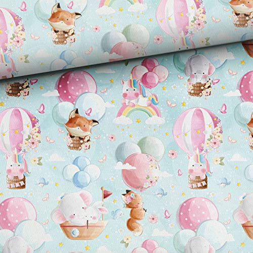 50x150cm Einhorn Fuchs Elefant Regenbogen Baumwollstoff für Mädchen - Kinderstoffe & Babystoffe aus 100% Baumwolle - pastell Premium Stoffe zum Nähen für Kinder & Baby - keine Meterware