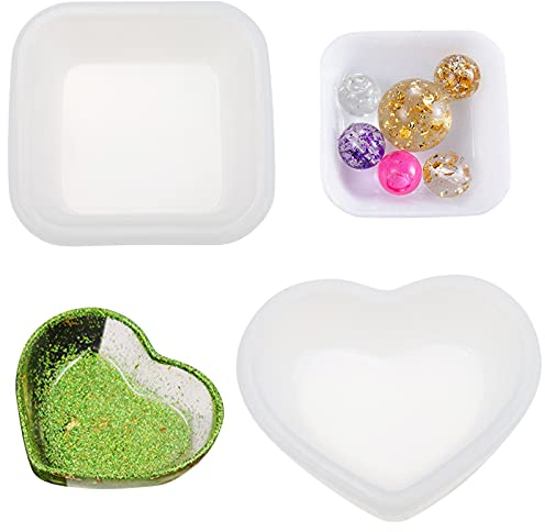 Confezione da 2 stampi in resina a forma di cuore, forma quadrata, per gioielli, mini ciotola, in silicone, graziosi contenitori decorativi in resina epossidica, per piccoli oggetti, gioielli, arte