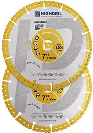 HIGHDRIL Lama da taglio diamantata - 2 pezzi 180 mm Disco taglio multiuso per tondo lamiera ferro acciaio inox granito marmo, rame, porte tagliafuoco