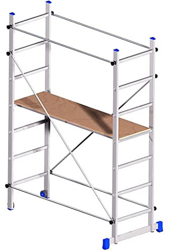 Bricoloco Professional Aluminium Scaffolding with Platform and Anti-roll Base. Non-slip Step Ladder Scaffolding