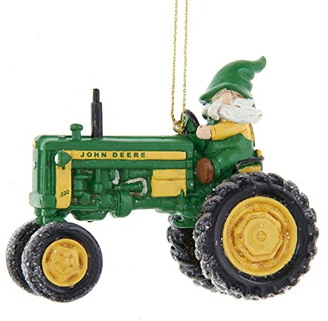 Kurt S. Adler John Deere™ 320 Traktor-Ornament zur Personalisierung mit Gnom, Hängend, Grün / Gelb, Weihnachten
