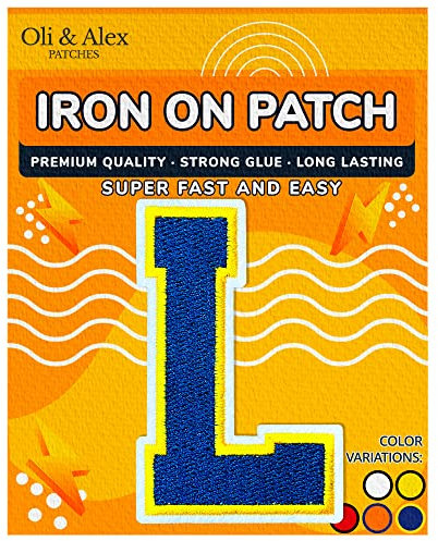 Iron On Patches Premium Quality – Letter Patch for Clothing – Adhesive Letters Iron on Patches for Jeans – Embroidery Appliques Football Team School University – Navy, L
