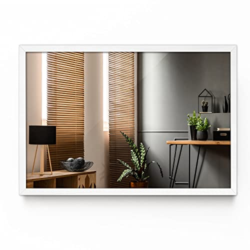Tulup Spiegel 100x70 cm Glas Wand Mirror Wohnzimmer Weiße Rahmen Groß Badezimmer Schlafzimmer