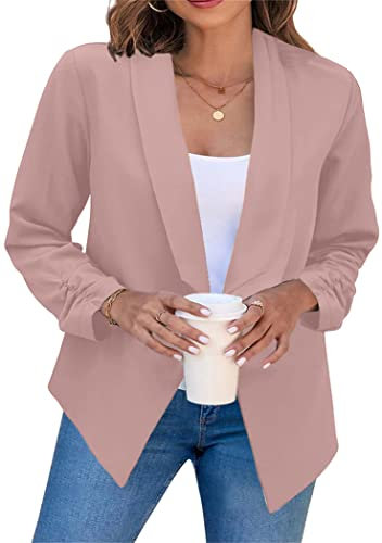 OMZIN Femmes Casual Manches Longues Open Front Blazer Bureau Veste en Tricot Rose S