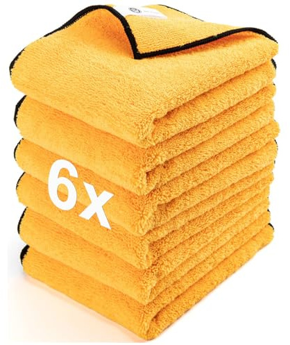 WEAWE® Mikrofasertücher Auto- 6er-Pack, Doppellagiges, verdicktes, Mikrofasertuch Auto Motorrädern poliertuch, von fusselfrei, farbbeständig, saugfähig Microfasertuch autopflege(Gold)