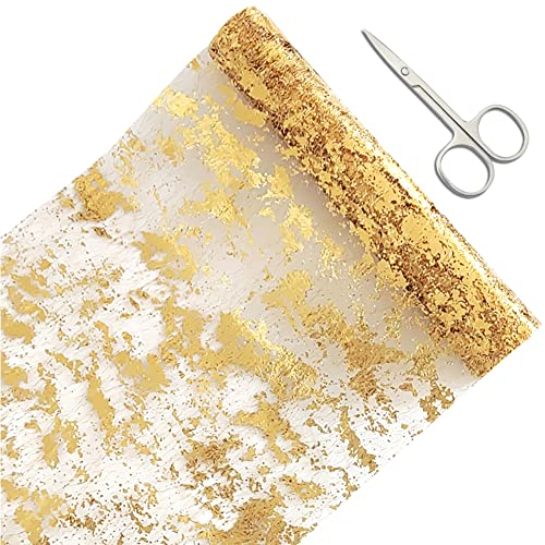 Tischläufer Gold, 28cm x 15m Tischband mit Beschicht in Glänzend Golden, Polyester Tischdeko Tischläufer Tischdecke für Hochzeit Party oder Festival Neujahr Ostern,Weihnachten
