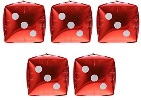 5 x Würfel-Würfelballons, große aufblasbare Jumbo-Würfel, Aluminiumfolien-Ballons für -Themen-Party-Dekorationen, Innen- und Außenbereich, breite Spielgeschenke, Rot