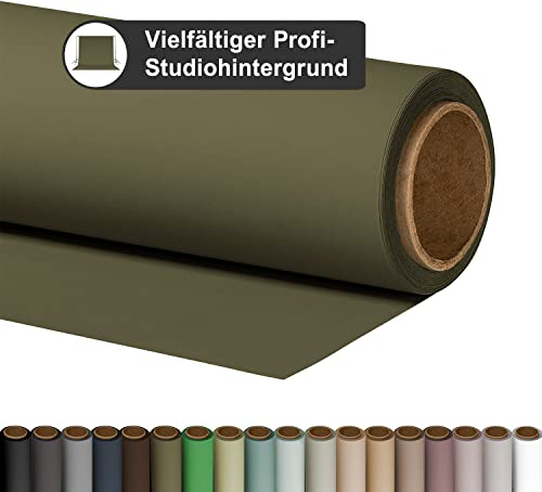 Walimex pro Papier Fond Studio - 2,72 x 10 m Olive - Fond Photo Papier - 160 g/m² - Toile de Fond sans Reflets - Rouleau Haute résistance - Accessoires Photographie Shooting Youtube Créateur contenus