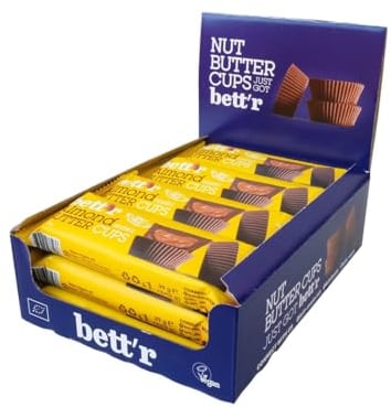 Bett’r Bio Almond butter cups. 100% Vegan, Gluten free and Lactose free - 12 x 39 g