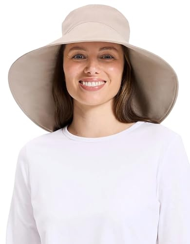 Solbari Sonnenhut für Damen, ultraweit, Baumwolle, Leinen, UPF 50+, verstaubar, verstellbar, mit Pferdeschwanzloch für Reisen, Strand und Outdoor